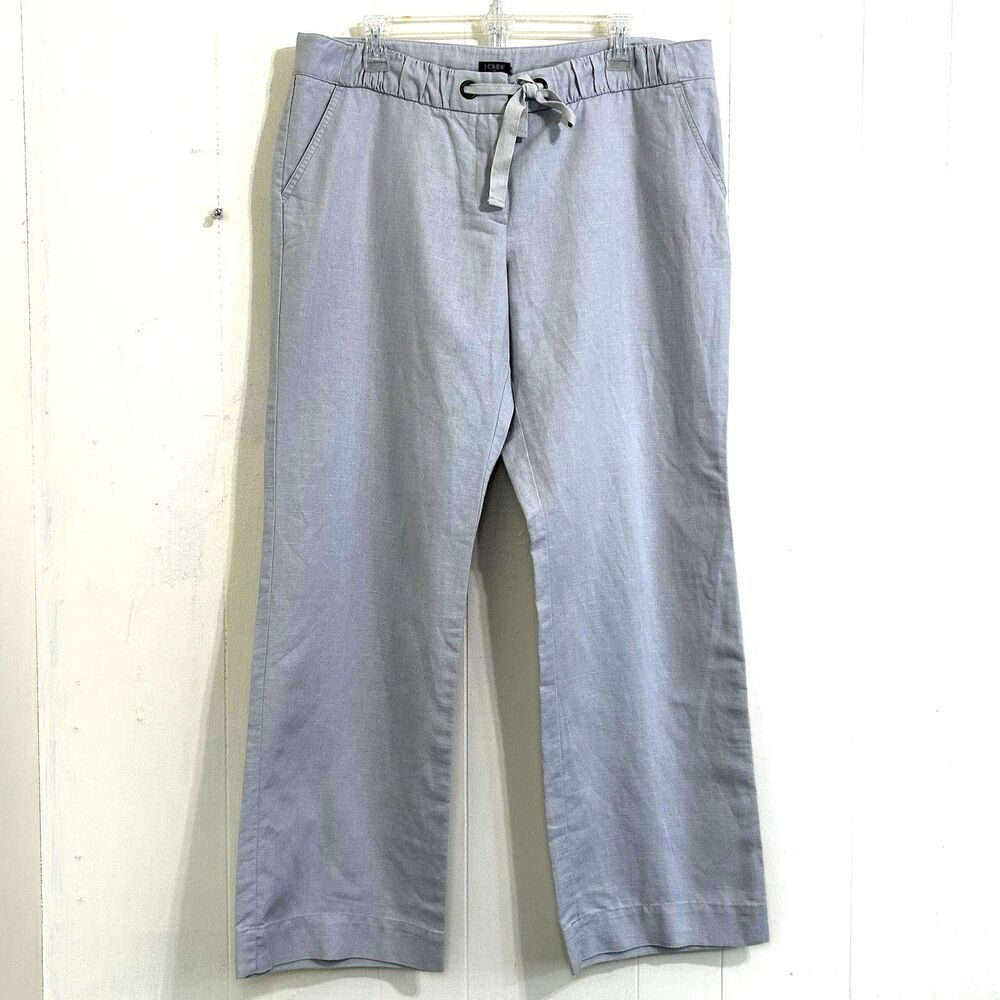 J Crew Women’s Wide Leg Drawstring Linen Cotton Pants Size XL Light Gray Pockets